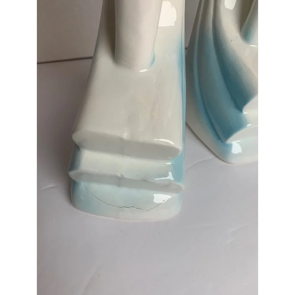 Vintage 1988 Artmark Chicago Ceramic Crane Figurine‎ Console Set White Blue 3pc